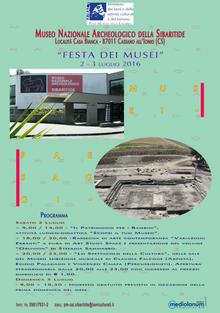 Festa dei Musei - 2 - 3 luglio 2016 - Locandina - Museo Nazionale Archeologico della Sibaritide