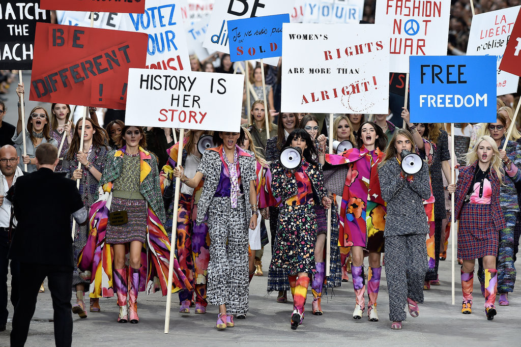 Chanel-Spring-2015-Fashion-Show-Protest-Pictures